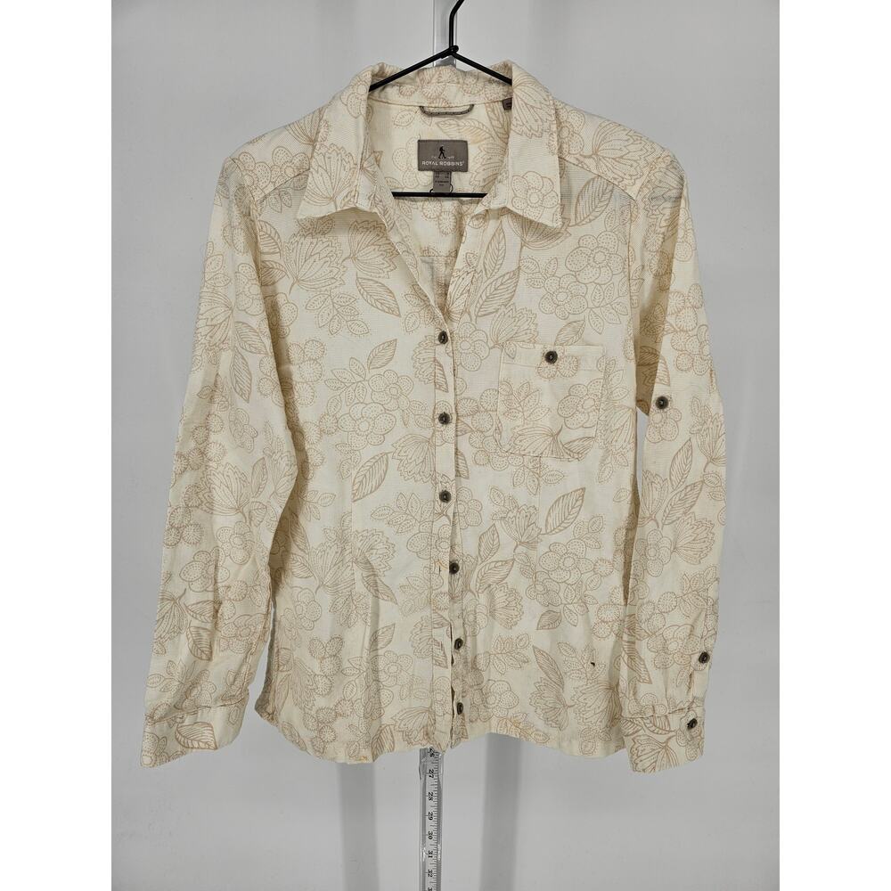 Royal Robbins Womens 8 Organic Cotton Long Sleeve Button Up Shirt Beige Floral